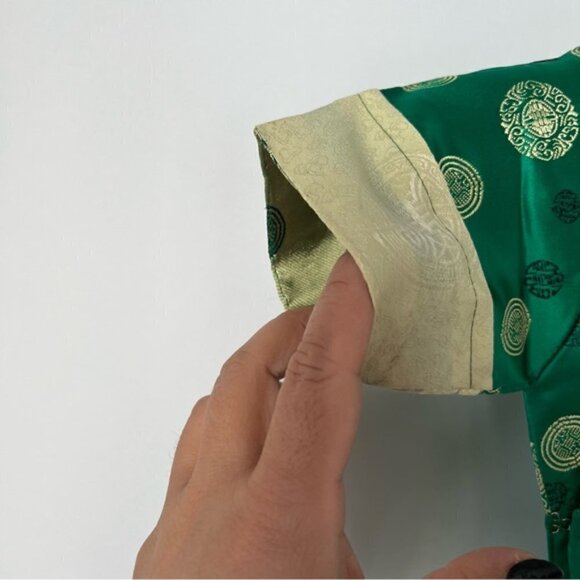 🩷 Kids, Tibetan Traditional Brocade Chupa Dress Losar - Green/Yellow. NWOT - Picture 4 of 11